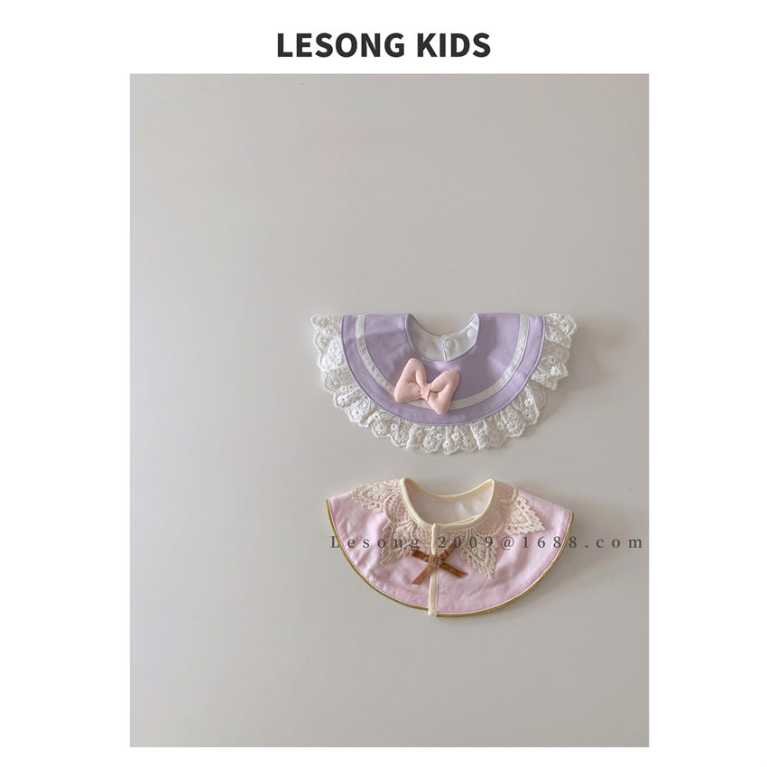 ベビースタイ ビブ サークル 円形 レース リボン よだれかけ【mh0011828】