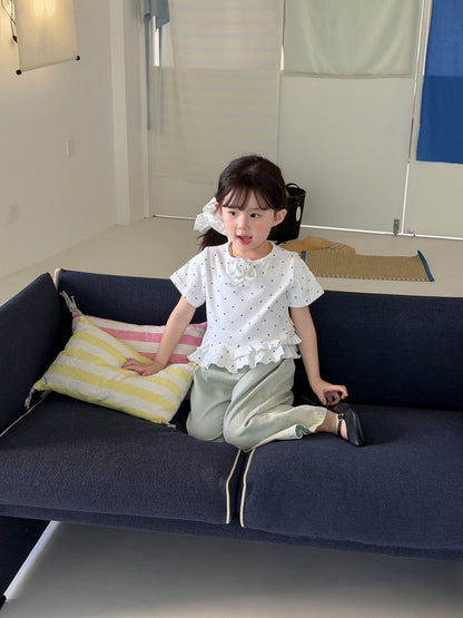 Polka Dot Tiered Ruffle T-Shirt ドット柄 半袖Tシャツ【mh0013118】