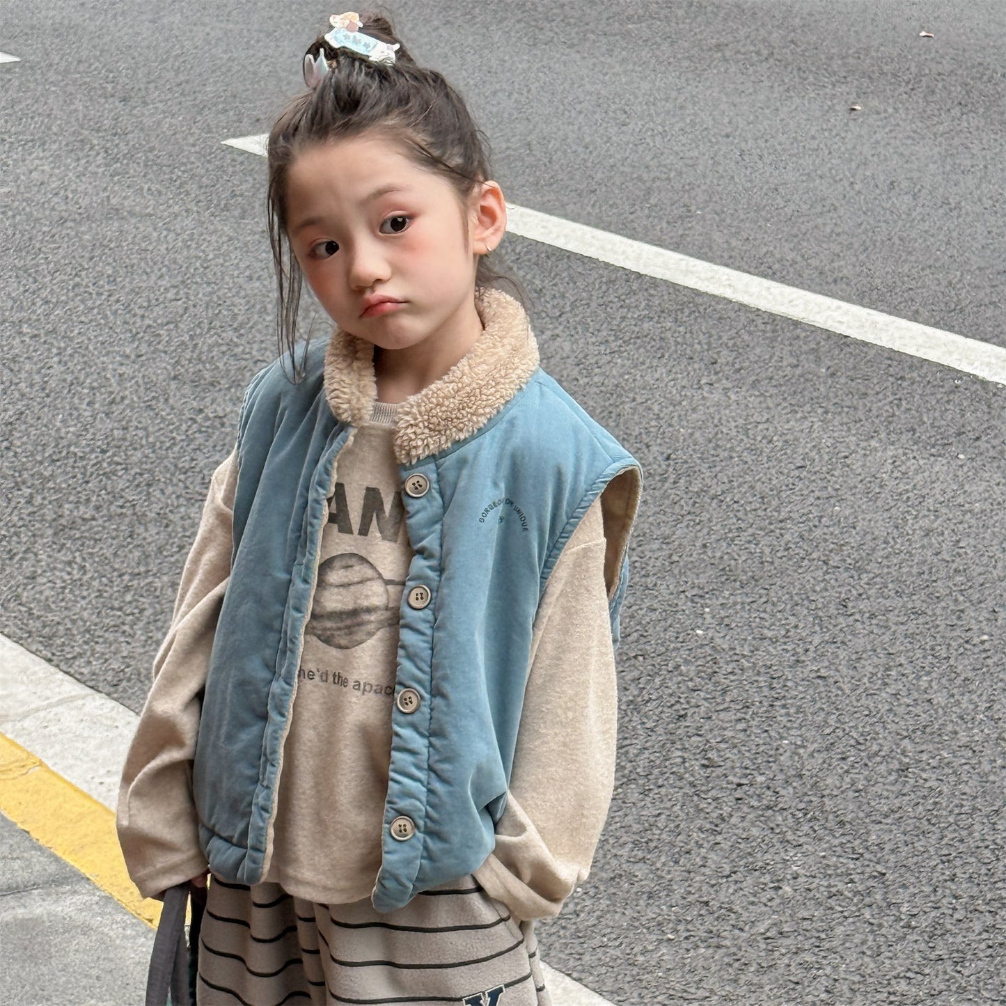 -ボア襟コーデュロイキルティングベスト刺繍入りアウター【mh0010915】 - mamahalo shop - ベスト -  べビー服 - 子供服 - 男の子 - 女の子