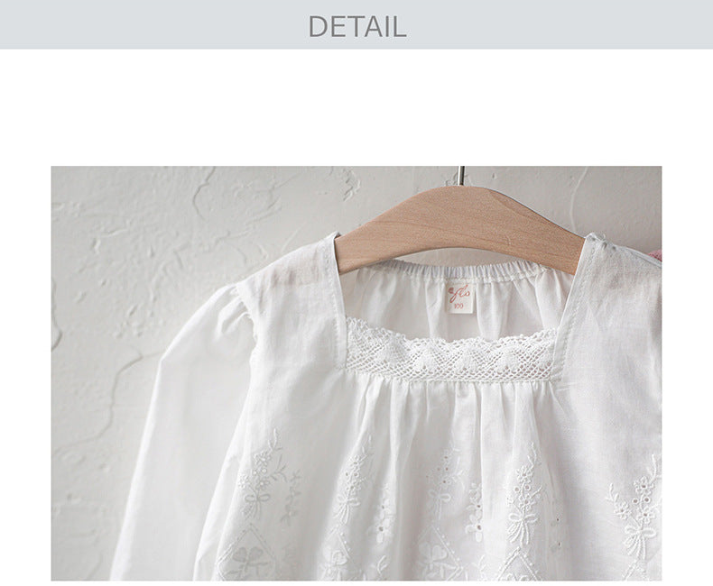 -スクエアネックレースブラウス長袖トップス刺繍カットワーク【mh0010823】 - mamahalo shop - 長袖シャツ・ブラウス -  べビー服 - 子供服 - 男の子 - 女の子