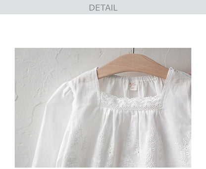 -スクエアネックレースブラウス長袖トップス刺繍カットワーク【mh0010823】 - mamahalo shop - 長袖シャツ・ブラウス -  べビー服 - 子供服 - 男の子 - 女の子