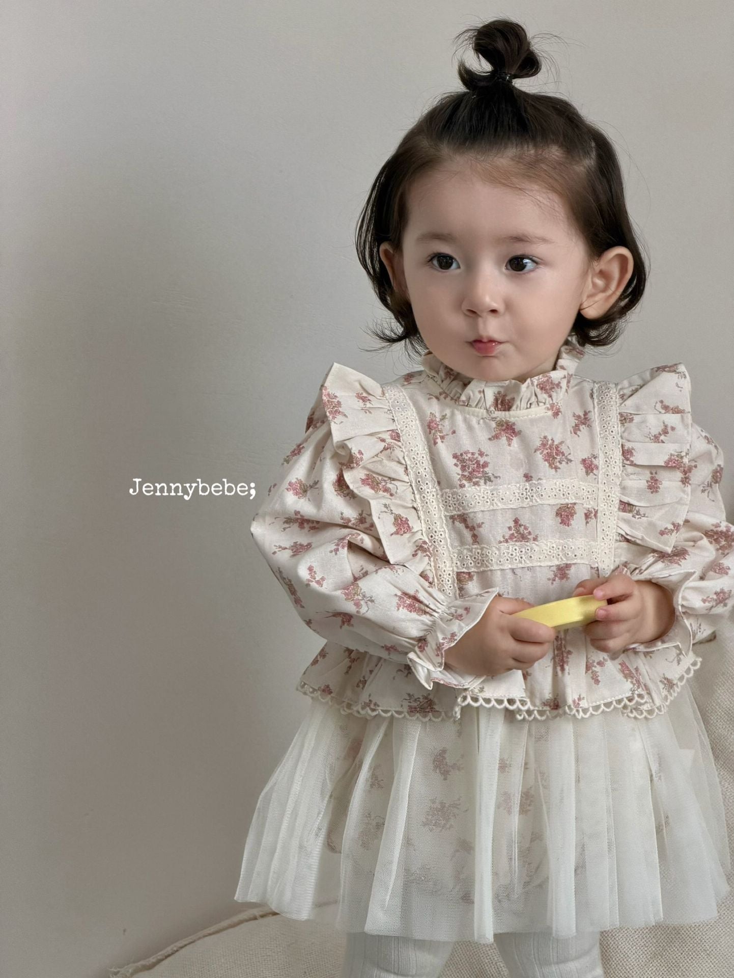 Baby Floral Frill Collar Long Sleeve Mesh Tulle Dress Romper [mh0013891]