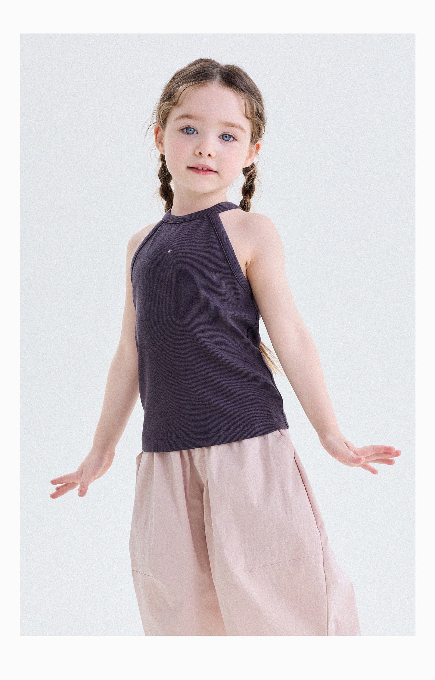 Tank top de canalé liso con cuello halter para niños【mh0013762】