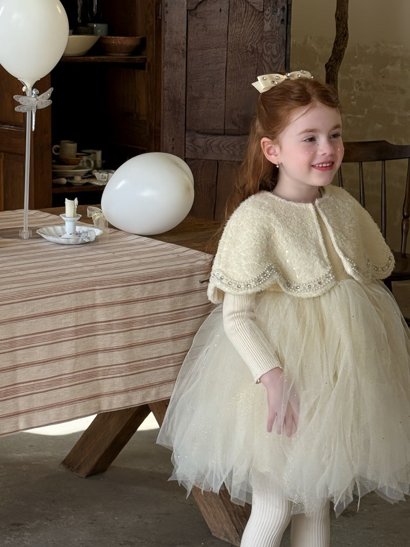 ノースリーブドレスワンピース/ケープ チュールスカート パーティ プリンセス【mh0011879】