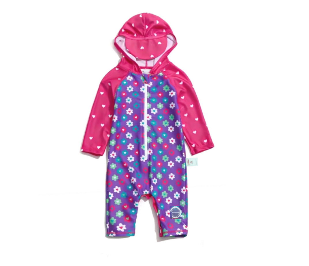 One-piece Hooded Sun-protection Swimsuit プリント フード付き長袖水着【mh0013318】