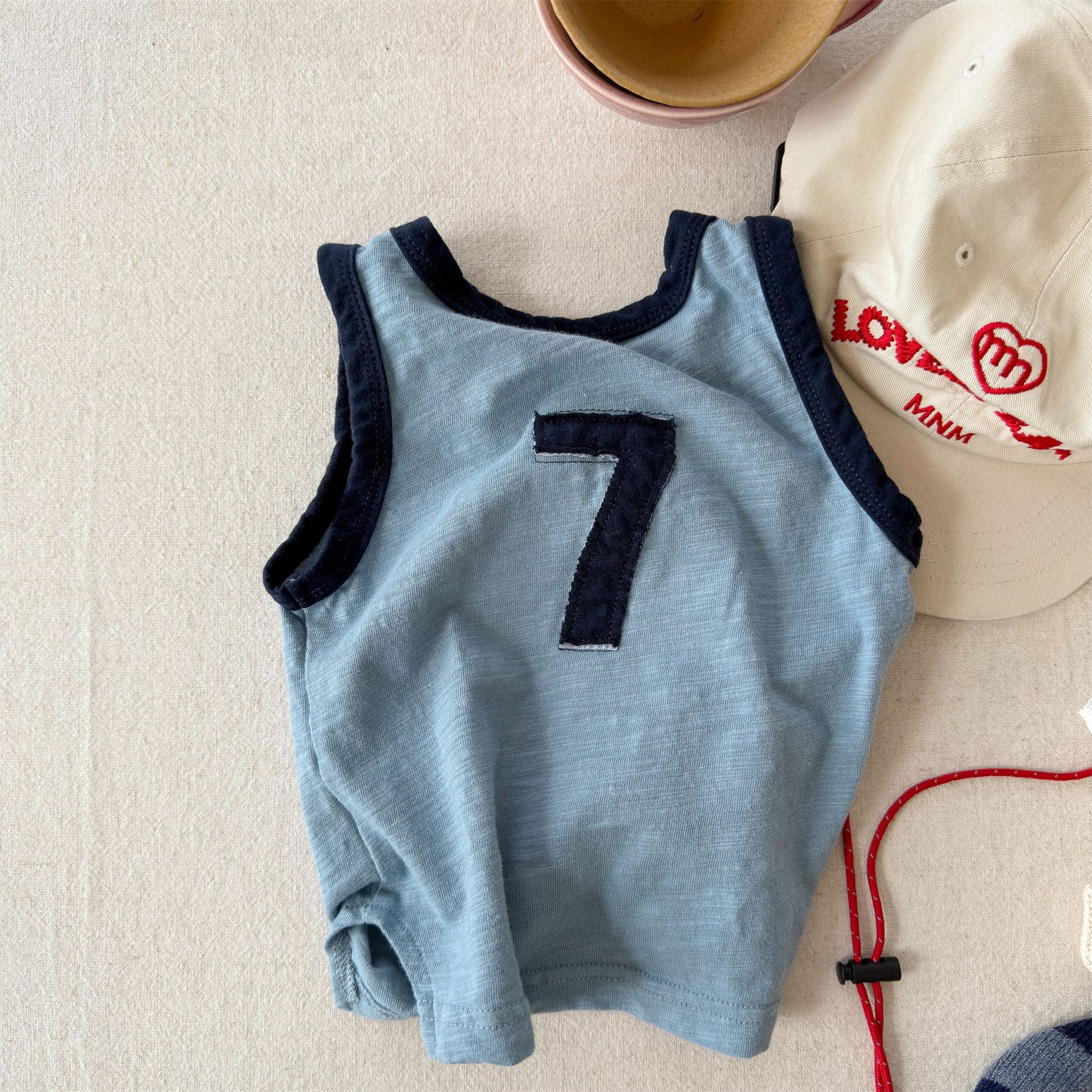 Sleeveless Slub Cotton Tank Top ブロックチェック タンクトップ【mh0013449】