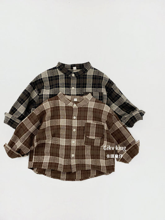 Vintage Plaid Long Sleeve Button Shirt Kids Checkered Shirt