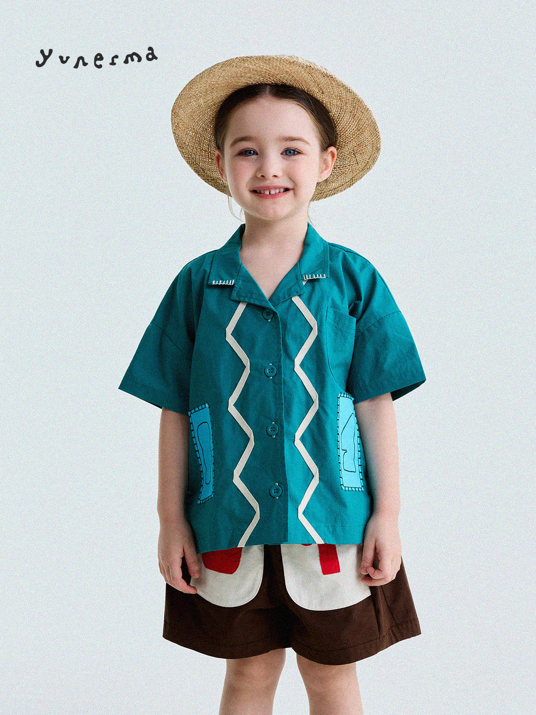 Retro Color-Blocking Short-Sleeved Cotton Shirt レトロ 半袖シャツ【mh0013207】