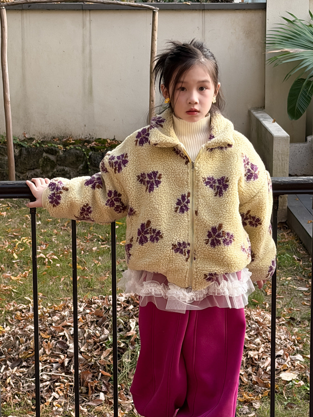 フリースジップアップジャケット フラワー花柄 襟付き【mh0011871】