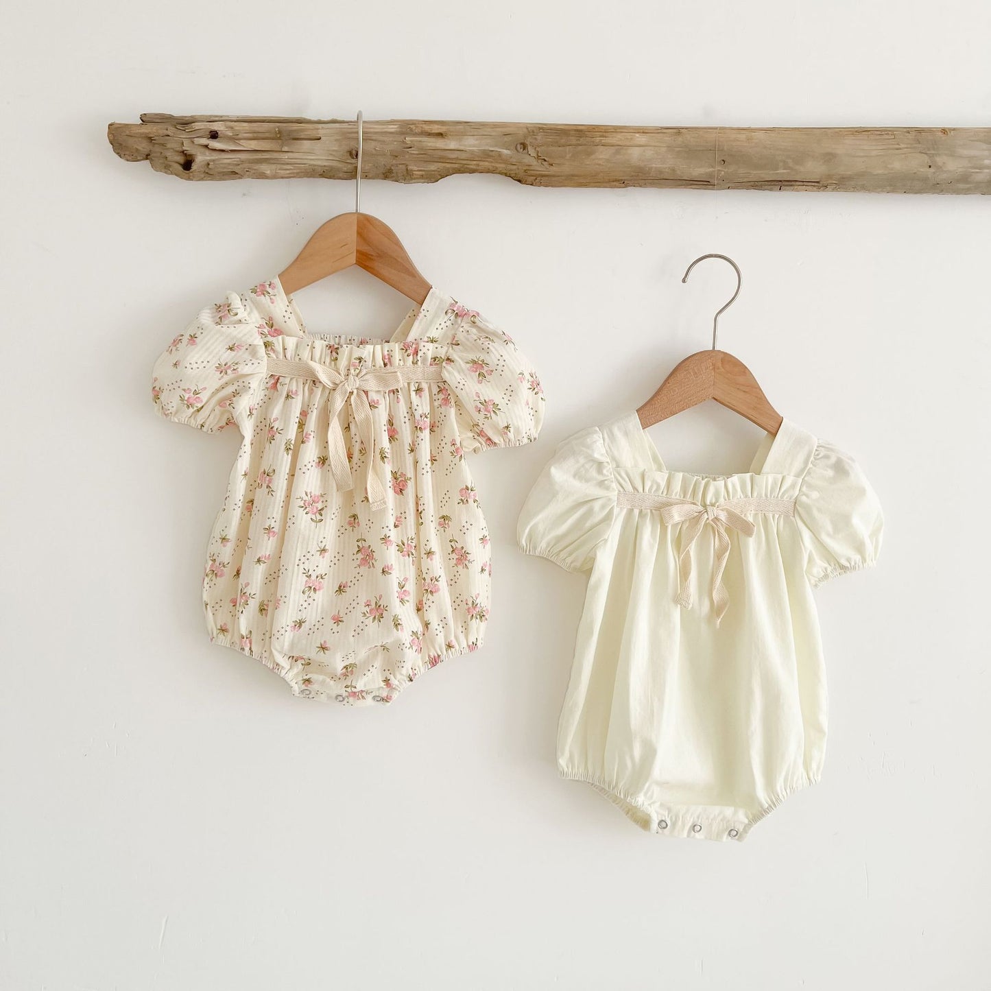 Baby Floral Solid Ribbon Short/Long Sleeve Romper [mh0000723]