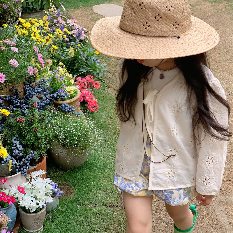 Baby/Kids Flower Embroidery Lace Long-Sleeve Collarless Cardigan [mh0001791]