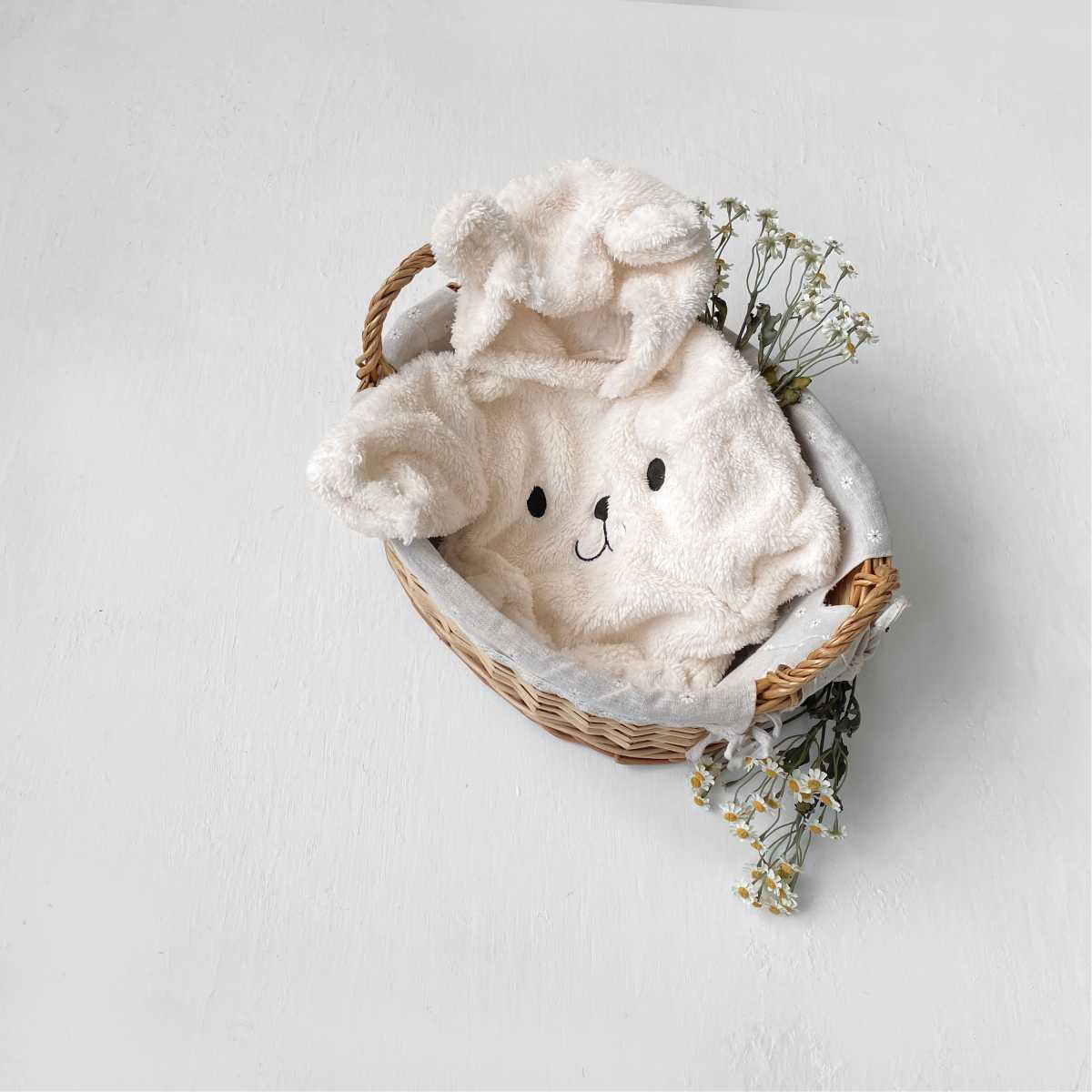 ベビー くま 刺繍 フード付き フリース ロンパース【mh0014208】