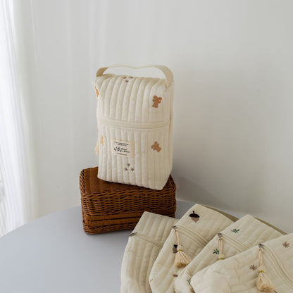 Quilted and embroidered handle pouch, diaper pouch, baby bottle pouch, mommy bag, bear, star, and acorn design [mh0000887]