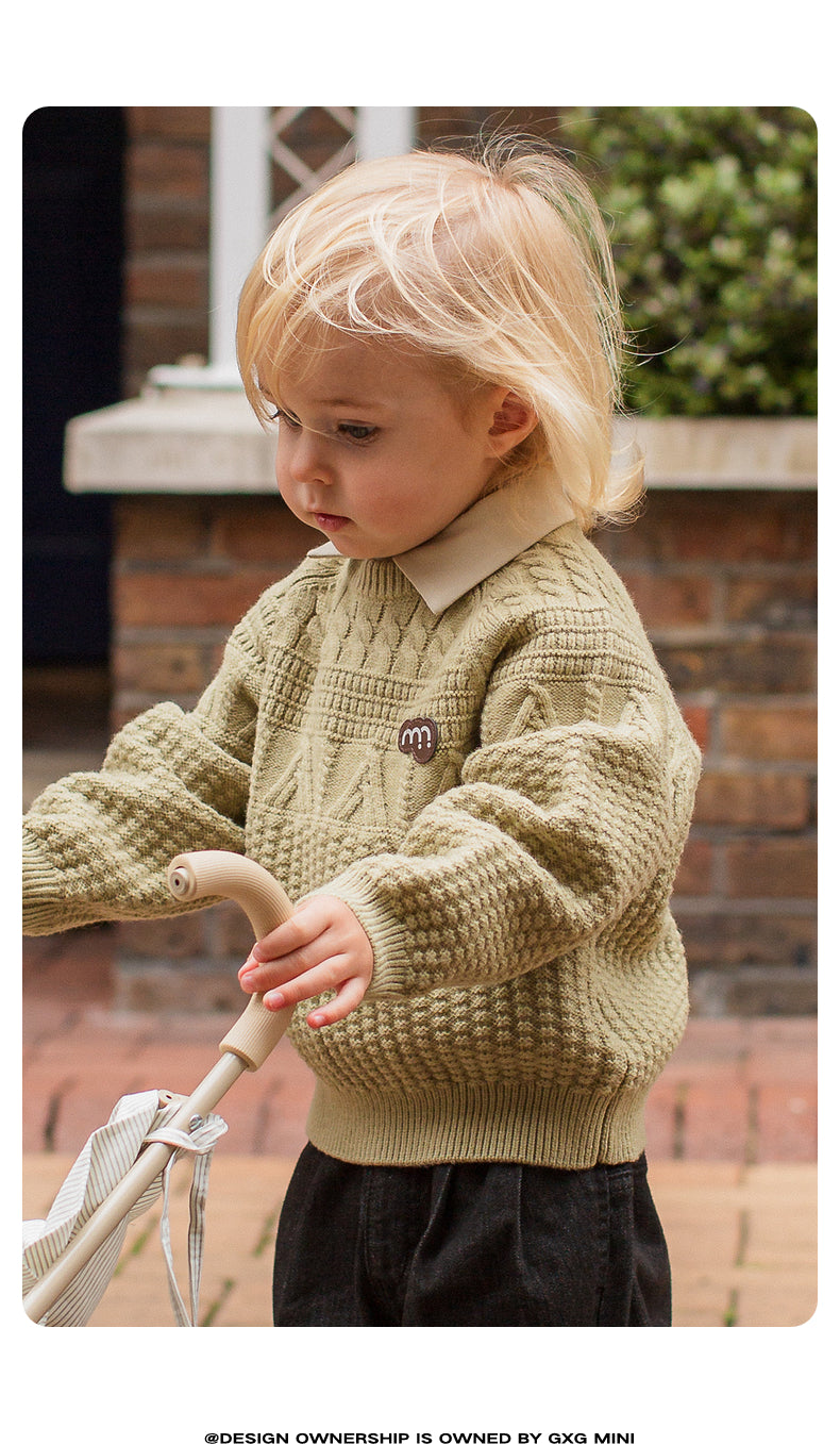 -長袖ニットセーター ケーブル編み リブ編み クルーネック プルオーバー【mh0011305】 - mamahalo shop - ニット・セーター -  べビー服 - 子供服 - 男の子 - 女の子