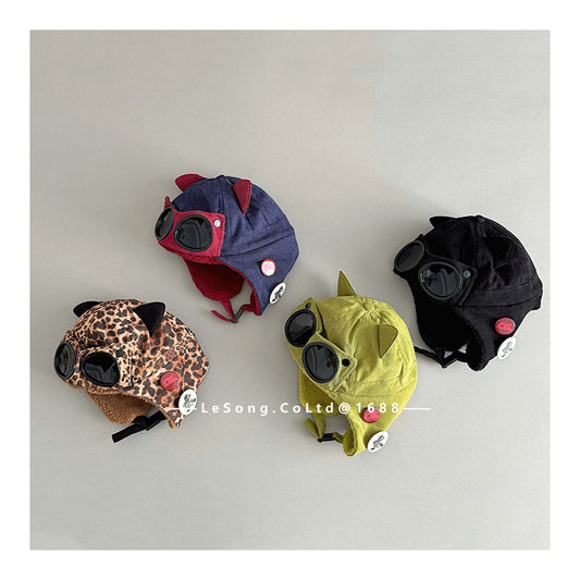 キッズ帽子 ねこ耳 サングラス フライトハット パイロットキャップ【mh0011811】