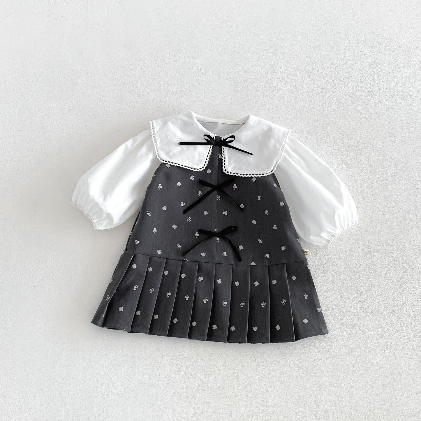 Camisa de manga larga con cuello grande y lazo, y pichi para niños [mh0014034]