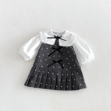 Kids' Big Collar Long-Sleeve Shirt and Jumper Skirt with Ribbon [mh0014034]