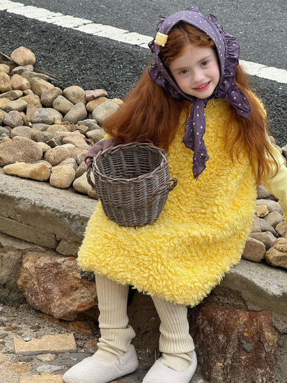 ノースリーブワンピース ラッフル襟 ファーフリースドレス【mh0011755】