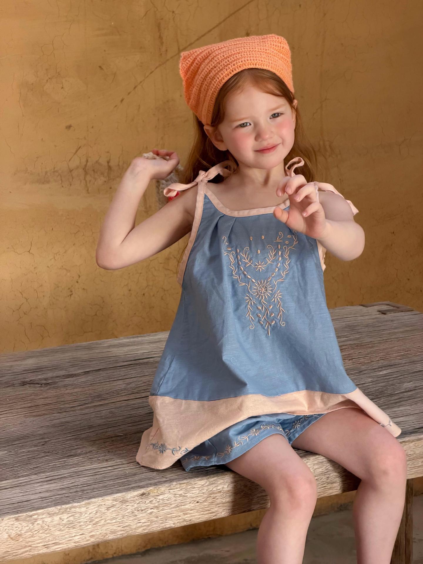 Embroidered Camisole Set バイカラー キャミソールチュニック ショートパンツ【mh0013063】