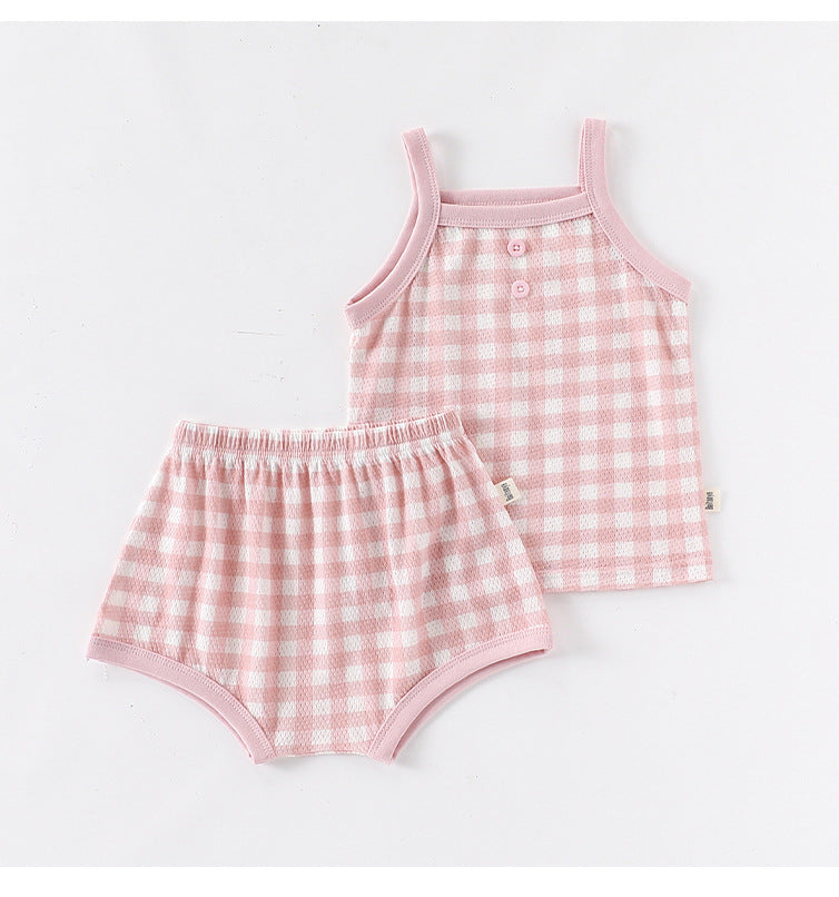 Gingham Plaid Strappy Top Shorts チェック ノースリーブキャミソール ショートパンツ セット【mh0013499】