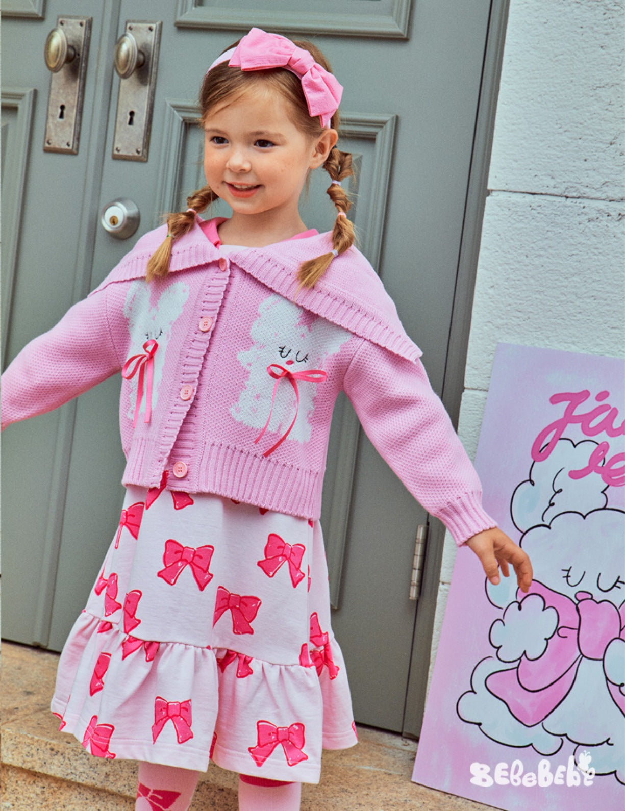 -リボン柄ニットカーディガン/フリルティアードワンピース/リボン柄フリルスカート【mh0010981】 - mamahalo shop - 長袖ワンピース -  べビー服 - 子供服 - 男の子 - 女の子