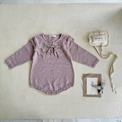 -ビッグカラーリボン付きニットロンパース【mh0011149】 - mamahalo shop - 長袖ロンパース -  べビー服 - 子供服 - 男の子 - 女の子