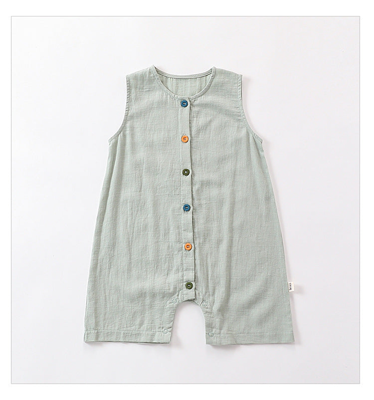 Sleeveless Cotton Button Romper カラフルボタン ノースリーブロンパース【mh0013590】
