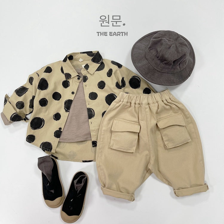 Pantalón largo suelto cargo de niño con bolsillos y solapa 【mh0013944】