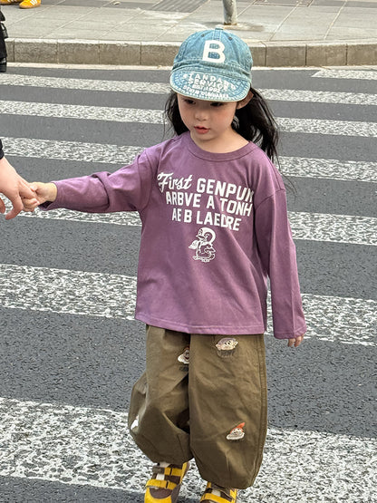 -ペンギン柄プリントTシャツ ロゴ入り長袖トップス【mh0011055】 - mamahalo shop - 長袖Tシャツ -  べビー服 - 子供服 - 男の子 - 女の子