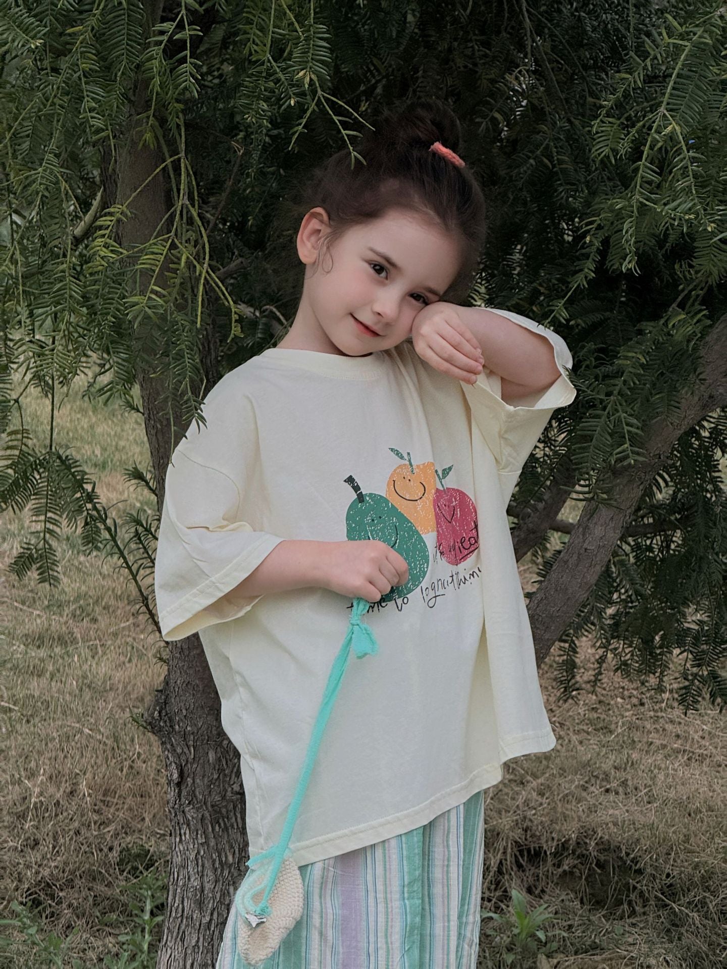 Fruit Printed Boxy Cotton T-shirt プリント 半袖Tシャツ【mh0013413】