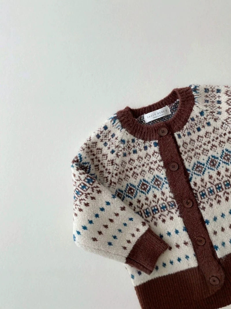 Cárdigan de punto jacquard con estampado nórdico para bebés y niños 【mh0014643】