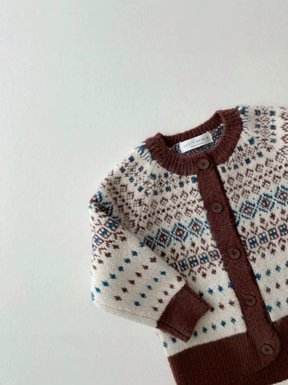 Cárdigan de punto jacquard con estampado nórdico para bebés y niños 【mh0014643】