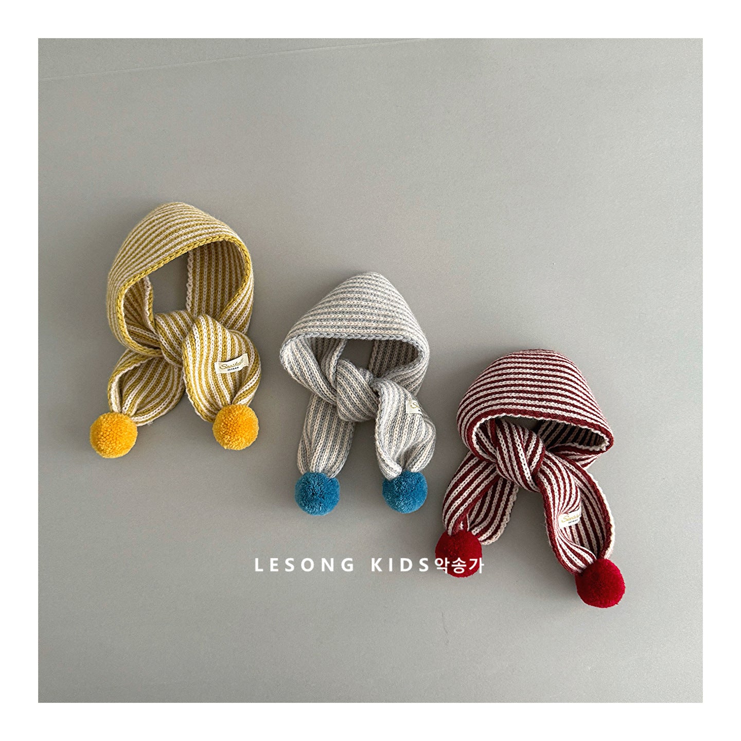 Kids' Striped Pom-Pom Knit Scarf, Winter Neck Warmer [mh0011596]