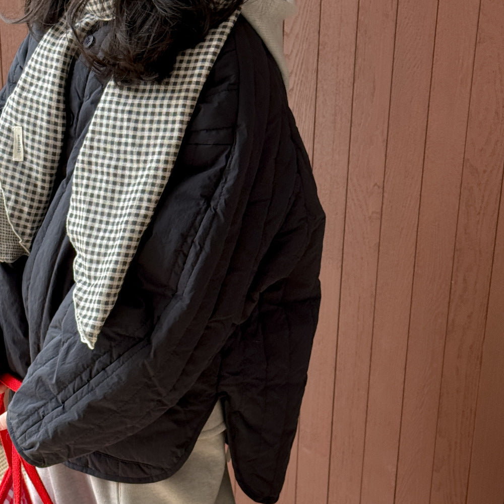 キルティングジャケット キッズ 中綿 厚手 ノーカラー ショート丈 カジュアル アウター【mh0011679】