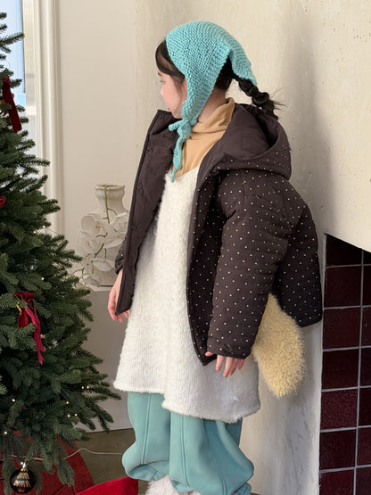 中綿ブルゾンジャケット 水玉ドットプリント フーディ アウター【mh0011861】