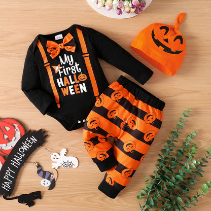 ベビー用ハロウィン柄3点セット：ロンパース、帽子、パンツ