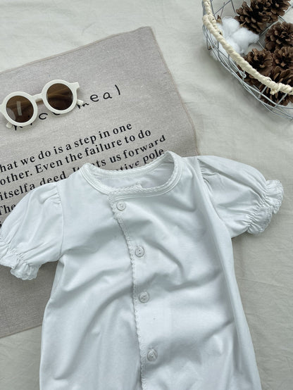 Puff Sleeve Cotton Romper パフスリーブ 半袖ロンパース【mh0012926】