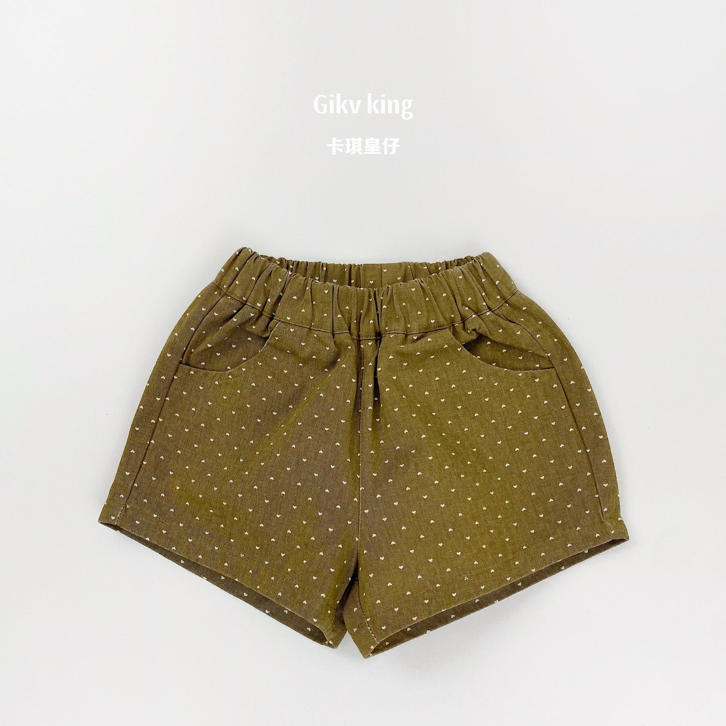 Heart Pattern Elastic Waist Cotton Shorts ハート ショートパンツ【mh0013483】