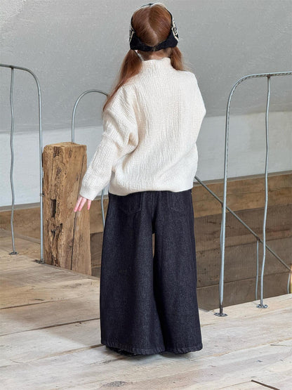 デニムパンツ ワイドルーズ 裏フリース ブラックデニム ジーンズ【mh0011773】