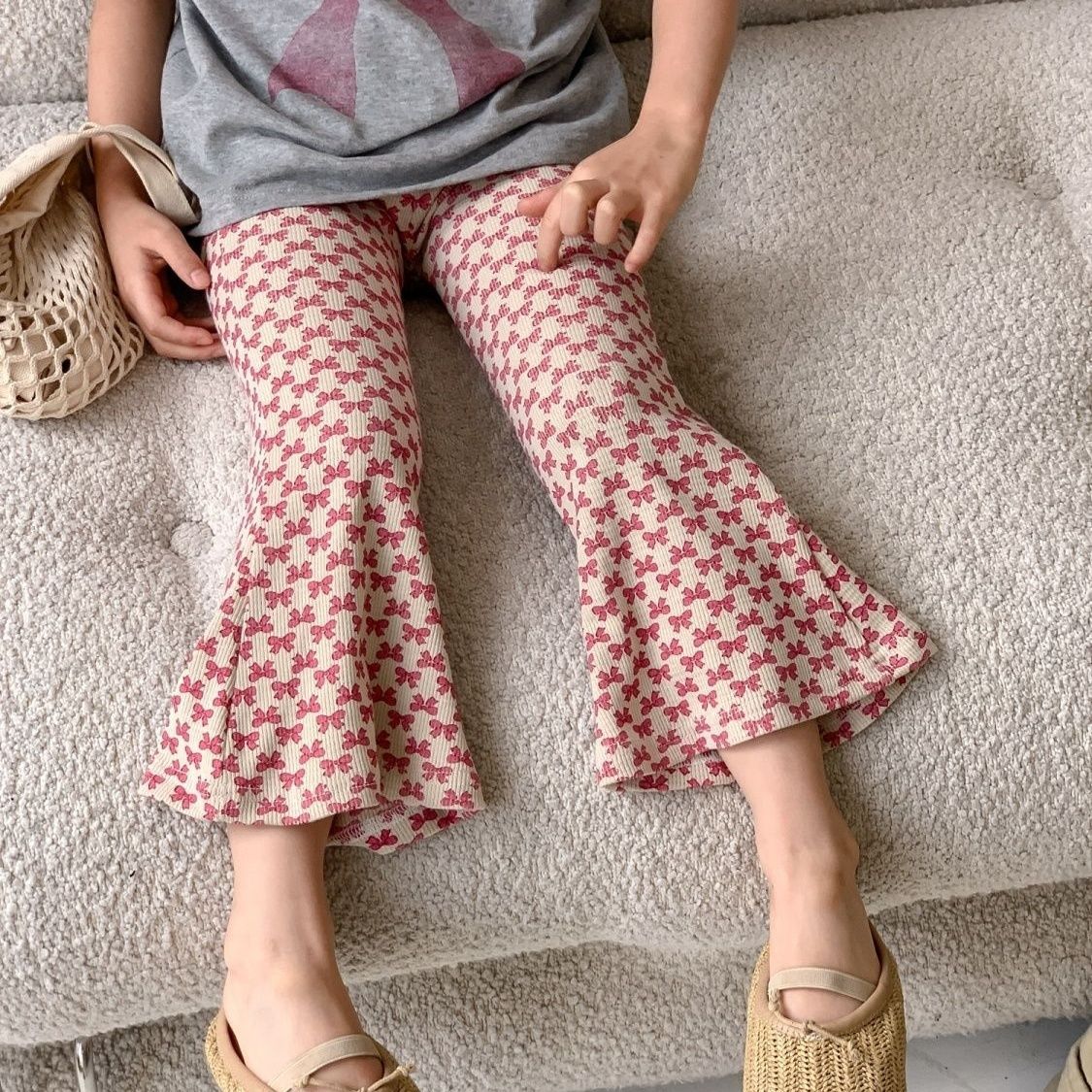 -キッズパンツ リボンプリント ベルボトムパンツ フレアパンツ【mh0005373】 - mamahalo shop - ロングパンツ・スウェットパンツ -  べビー服 - 子供服 - 男の子 - 女の子