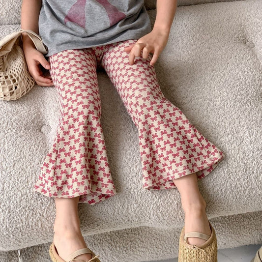 -キッズパンツ リボンプリント ベルボトムパンツ フレアパンツ【mh0005373】 - mamahalo shop - ロングパンツ・スウェットパンツ -  べビー服 - 子供服 - 男の子 - 女の子