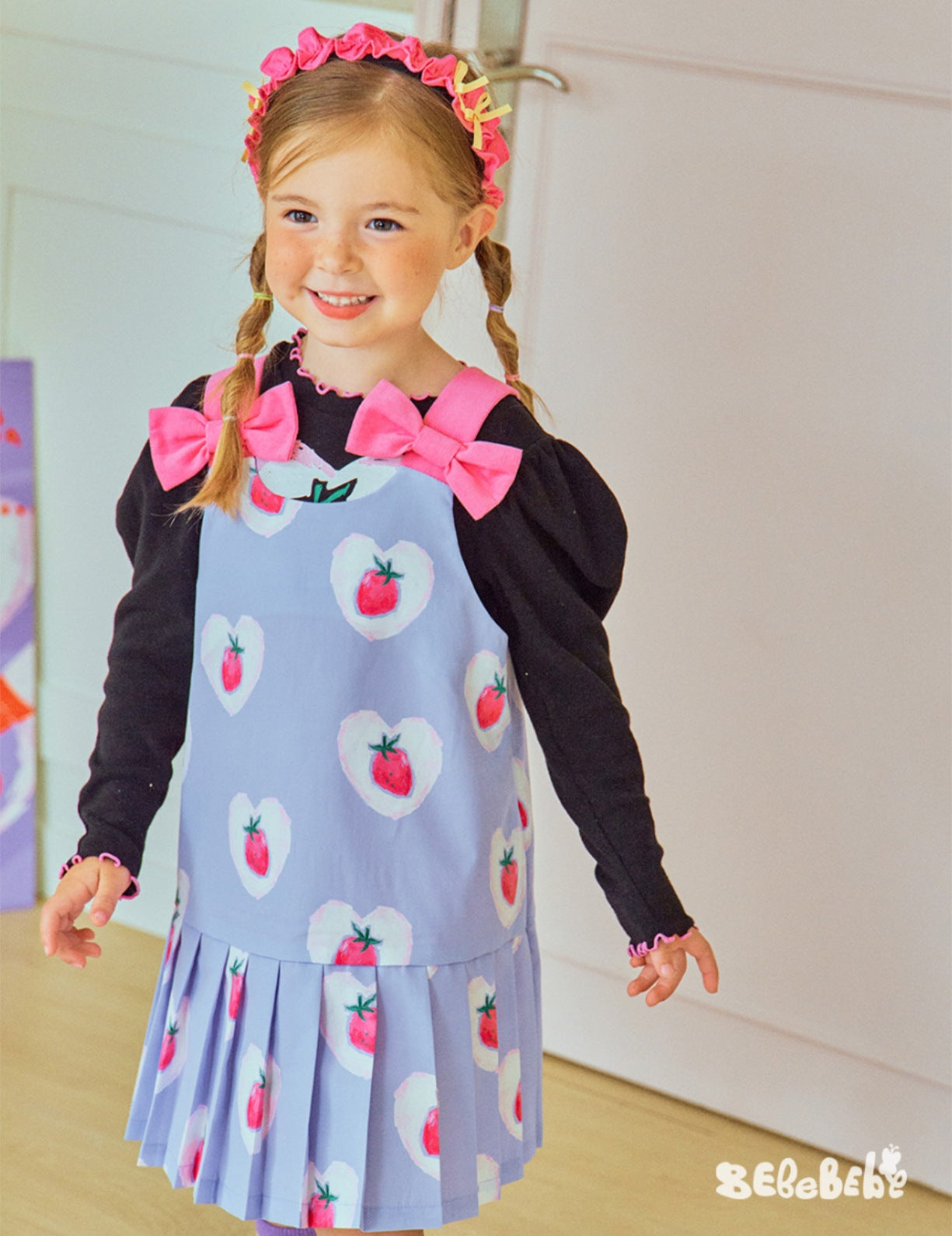 -いちごプリント長袖トップス/フリルレギンス/フリルワンピース/ノースリーブプリーツワンピース【mh0010988】 - mamahalo shop - ノースリーブワンピース -  べビー服 - 子供服 - 男の子 - 女の子