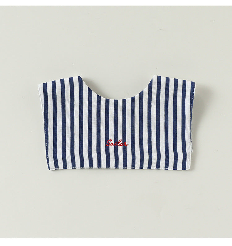 Embroidered Sailor Collar Striped Bib ボーダー セーラースタイ つけ襟【mh0013504】
