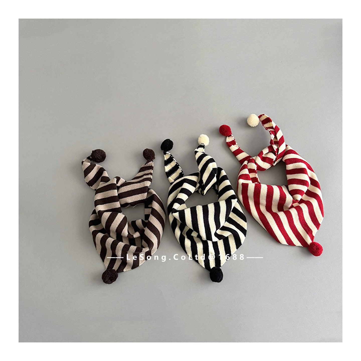 Baby/Kids Scarf, Striped Pattern, Pom-Pom Triangle Design, Cold Protection [mh0011598]