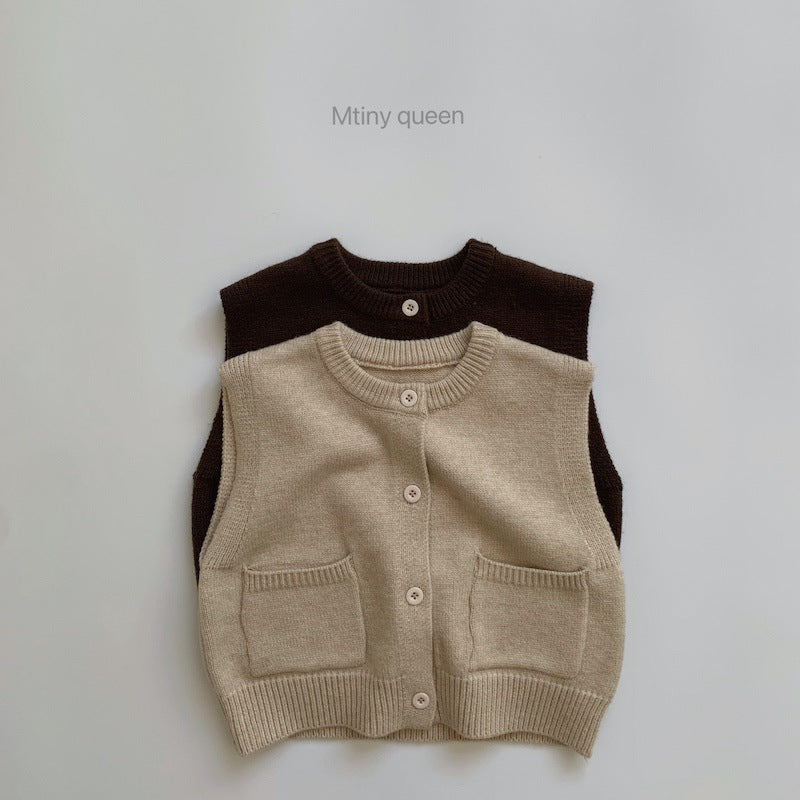 Kids Pocket Button-Up Knit Vest [mh0000608]