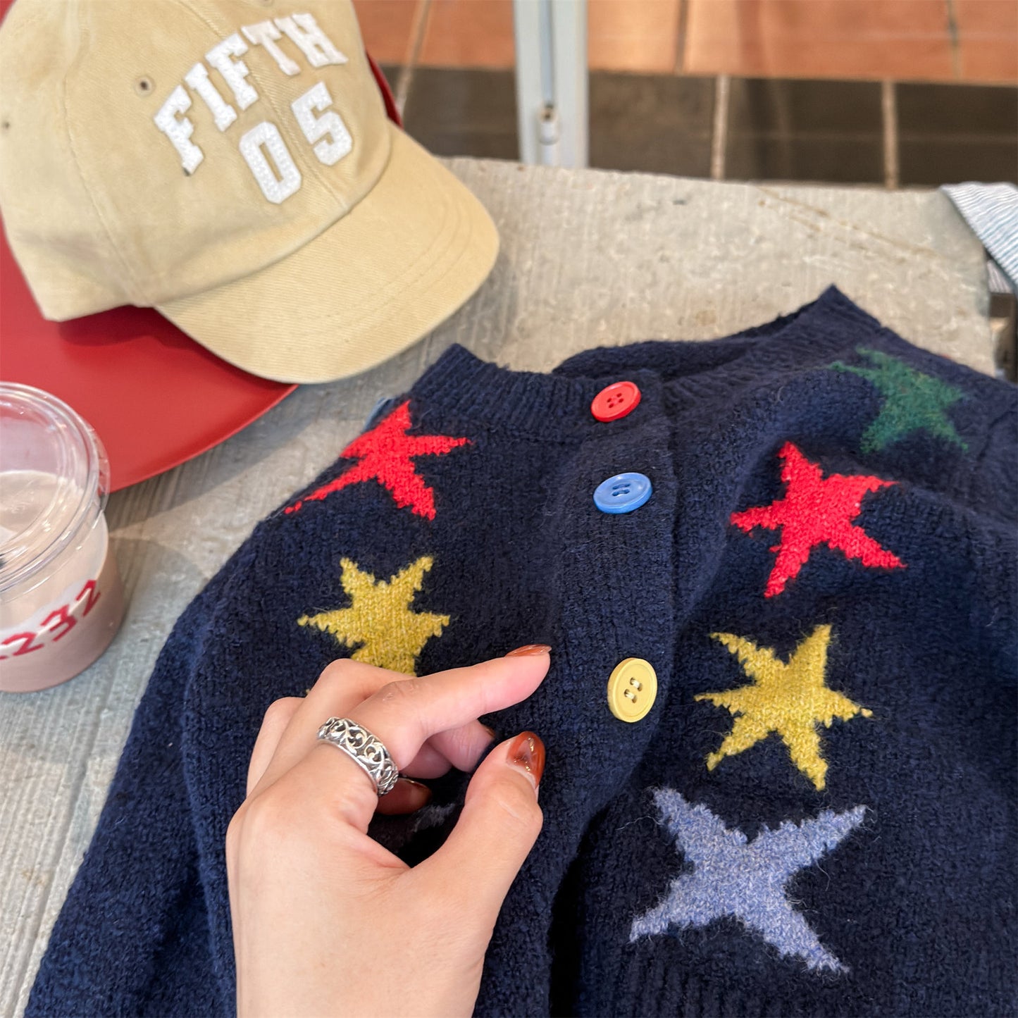 ニットカーディガン 厚手 カラフルスター 星 セーター【mh0011921】