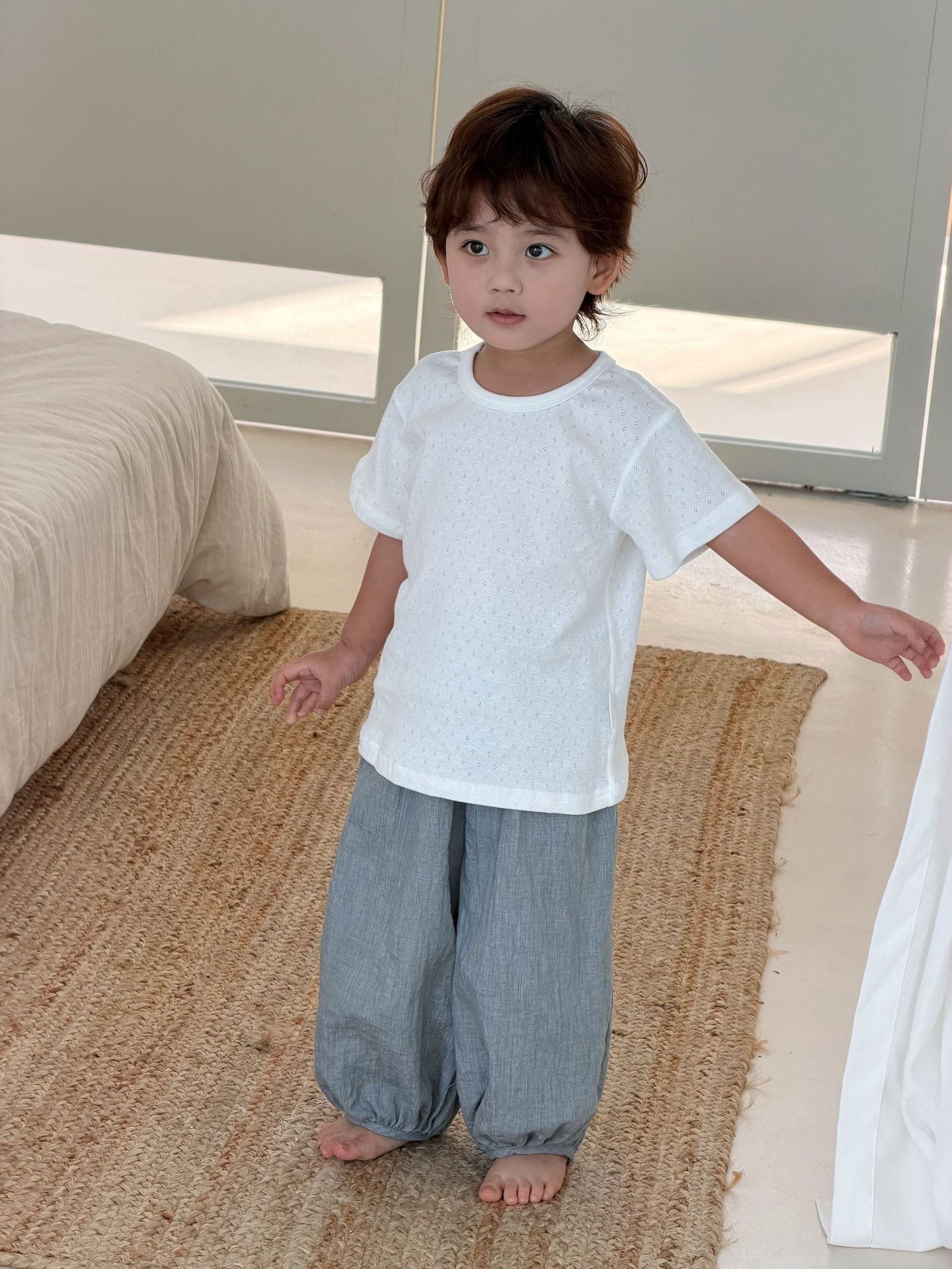 裾シャーリング ロングパンツ ナチュラル【mh0013687】