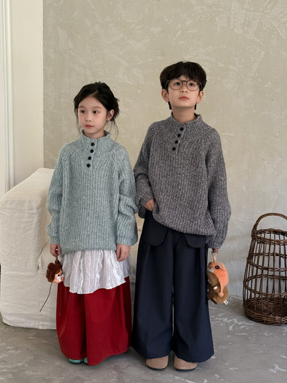 -スタンドネックボタン付きニットセーター スタンドカラーハイネックトップス【mh0010966】 - mamahalo shop - ニット・セーター -  べビー服 - 子供服 - 男の子 - 女の子