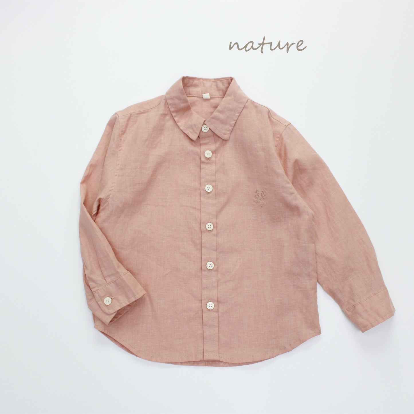 Embroidered Deer Linen Blend Top ワンポイント長袖シャツ【mh0013630】