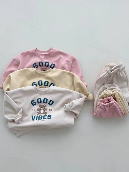Conjunto de sudadera con logo y estampado de osito y pantalón largo para bebé y niños 【mh0014632】